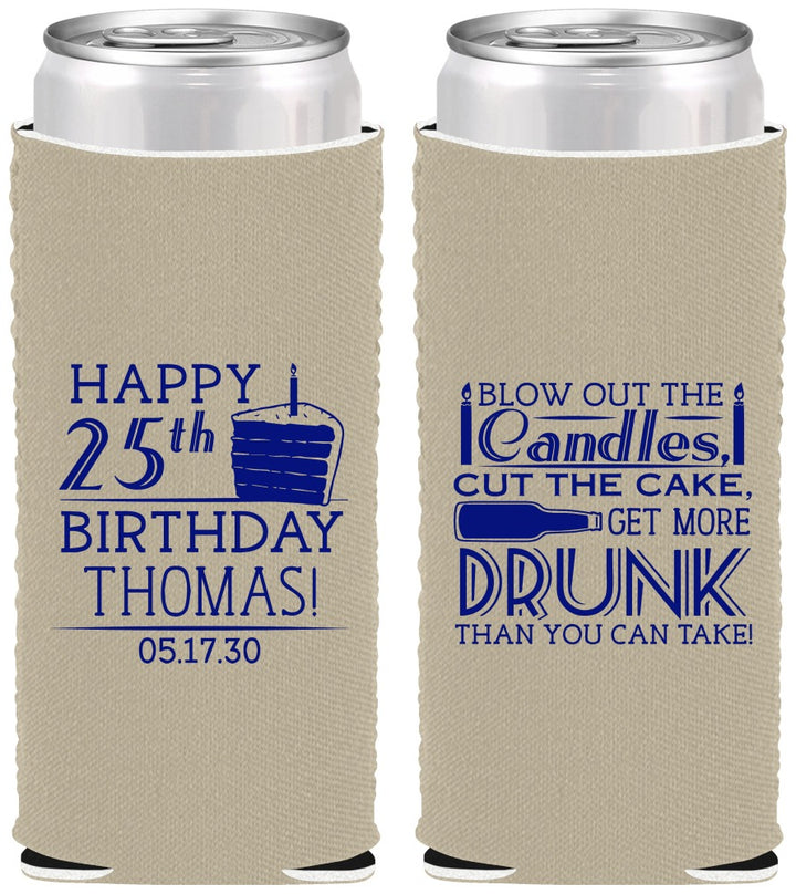 Custom Birthday Neoprene Slim Can Coolers - 25th | 20091