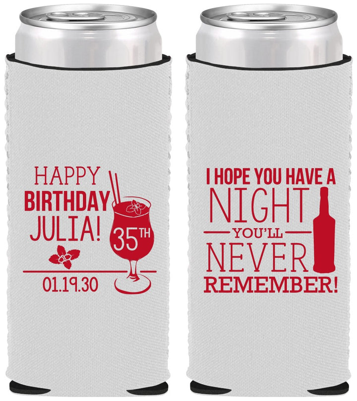 Custom Birthday Neoprene Slim Can Coolers - 35th | 20092