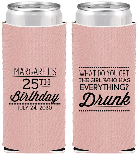 Custom Birthday Neoprene Slim Can Coolers - 25th | 20093