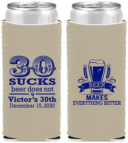 Custom Birthday Neoprene Slim Can Coolers - 30th Sucks | 20097