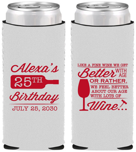 Custom Birthday Neoprene Slim Can Coolers - 25th Wine | 20099