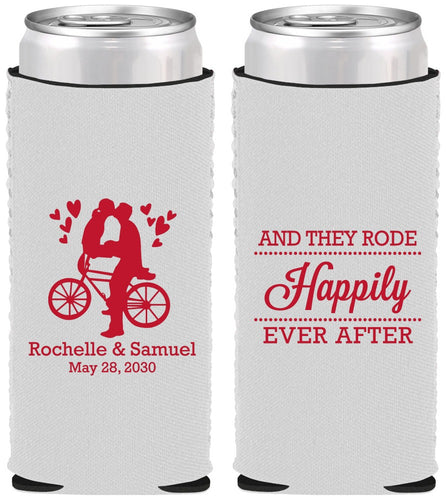 Custom Wedding Neoprene Slim Can Coolers - Happily Ever After Bicycle | 201
