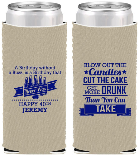 Custom Birthday Neoprene Slim Can Coolers - 40th | 20101