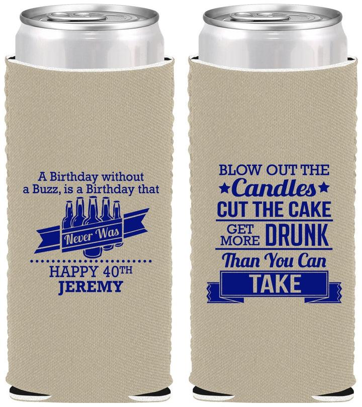 Custom Birthday Neoprene Slim Can Coolers - 40th | 20101