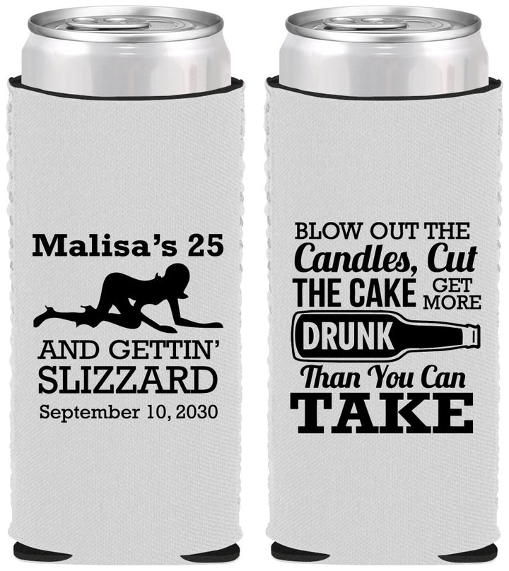 Custom Birthday Neoprene Slim Can Coolers - 25th Strip Club | 20102