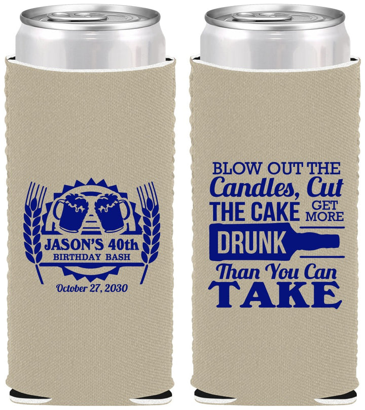 Custom Birthday Neoprene Slim Can Coolers - 40th | 20103