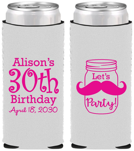 Custom Birthday Neoprene Slim Can Coolers - 30th | 20104