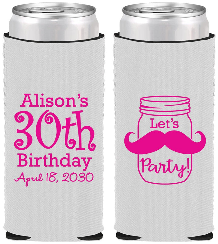 Custom Birthday Neoprene Slim Can Coolers - 30th | 20104