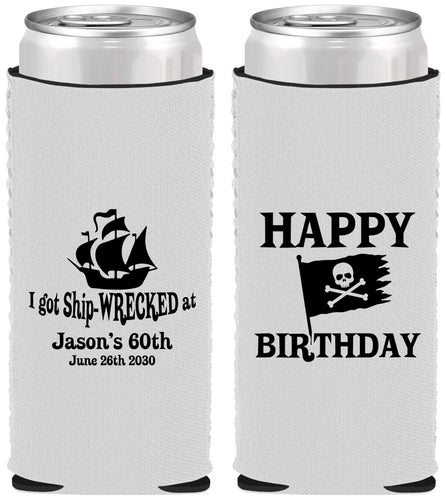 Custom Birthday Neoprene Slim Can Coolers - 60th Pirate | 20106