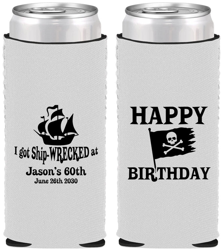 Custom Birthday Neoprene Slim Can Coolers - 60th Pirate | 20106