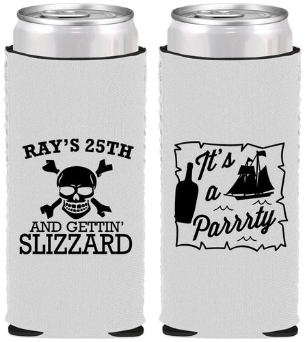 Custom Birthday Neoprene Slim Can Coolers - 25th Pirate | 20107