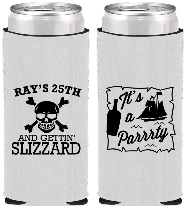 Custom Birthday Neoprene Slim Can Coolers - 25th Pirate | 20107