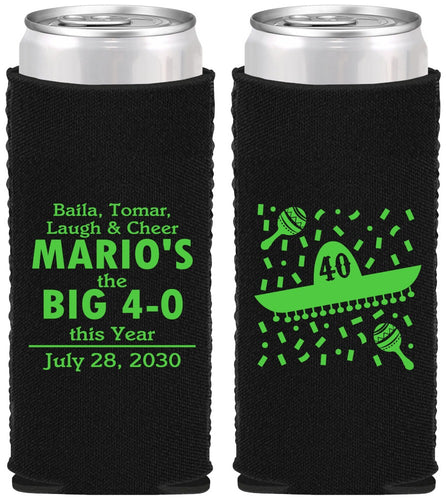 Custom Birthday Neoprene Slim Can Coolers - 40th Mexico | 20109