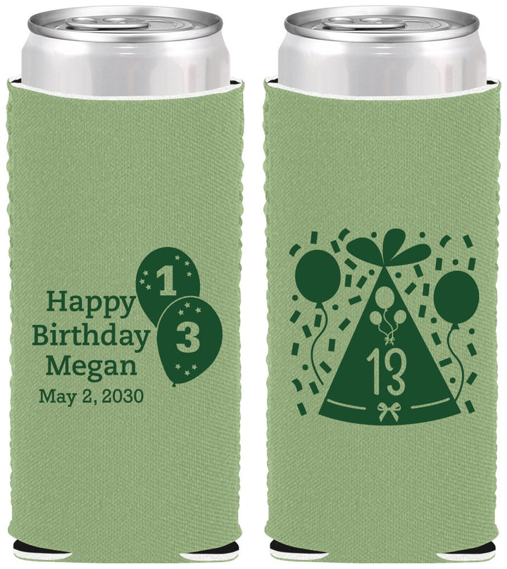 Custom Birthday Neoprene Slim Can Coolers - 13th | 20115