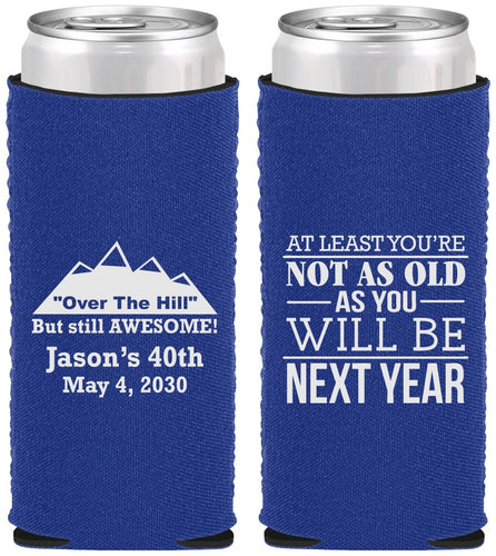 Custom Birthday Neoprene Slim Can Coolers - 40th Over The Hill | 20121