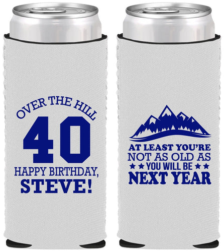 Custom Birthday Neoprene Slim Can Coolers - 40th Over The Hill | 20123