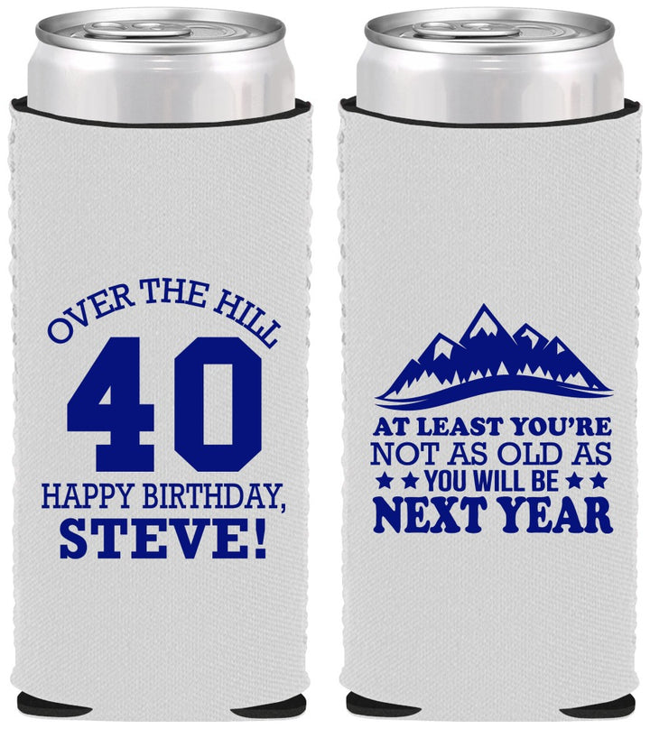 Custom Birthday Neoprene Slim Can Coolers - 40th Over The Hill | 20123