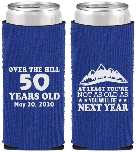 Custom Birthday Neoprene Slim Can Coolers - 50th Over The Hill | 20124