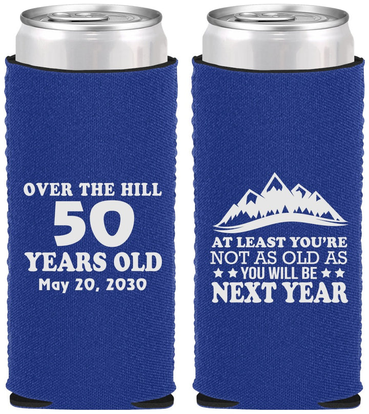 Custom Birthday Neoprene Slim Can Coolers - 50th Over The Hill | 20124
