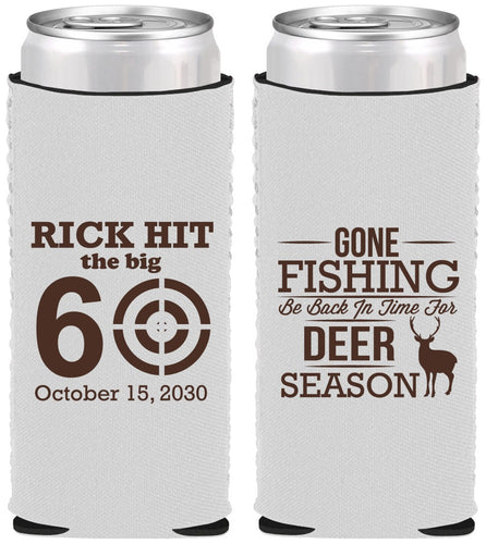 Custom Birthday Neoprene Slim Can Coolers - 60th Gone Fishing | 20126