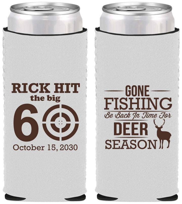 Custom Birthday Neoprene Slim Can Coolers - 60th Gone Fishing | 20126