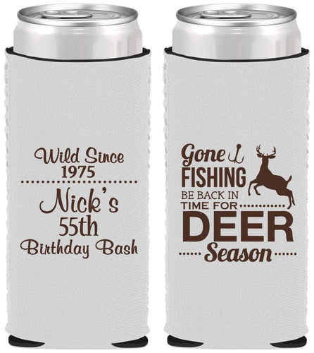 Custom Birthday Neoprene Slim Can Coolers - 55th Gone Fishing | 20128