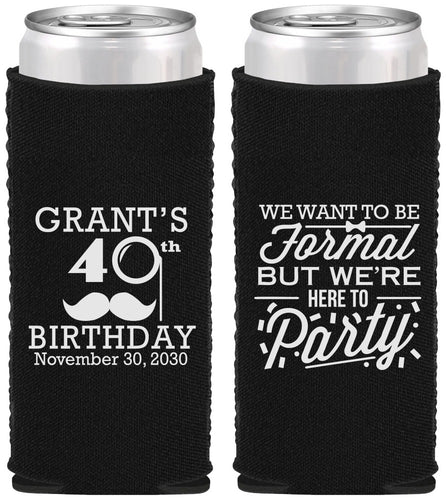 Custom Birthday Neoprene Slim Can Coolers - 40th | 20130