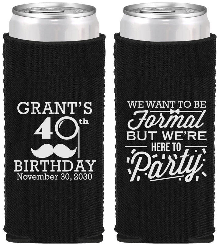 Custom Birthday Neoprene Slim Can Coolers - 40th | 20130