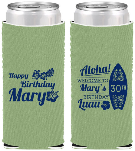 Custom Birthday Neoprene Slim Can Coolers - 30th Hawaii | 20136