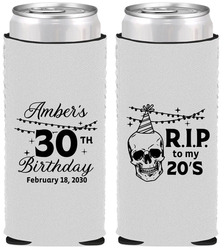 Custom Birthday Neoprene Slim Can Coolers - 30th Rip 20 | 20140
