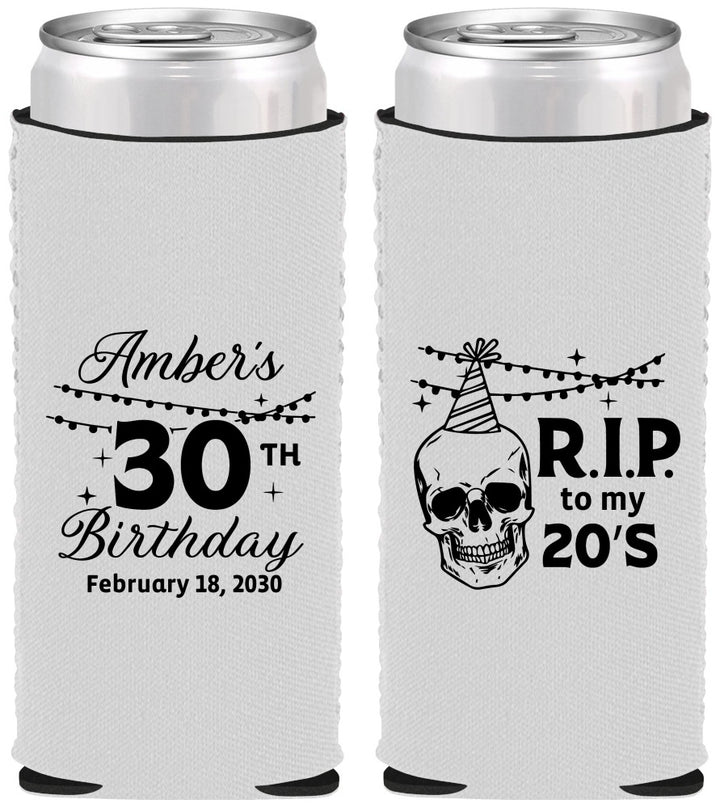 Custom Birthday Neoprene Slim Can Coolers - 30th Rip 20 | 20140