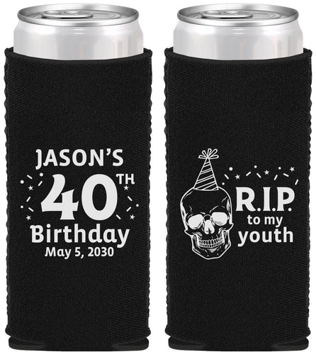 Custom Birthday Neoprene Slim Can Coolers - 40th Rip Youth | 20141