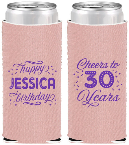 Custom Birthday Neoprene Slim Can Coolers - Cheers To 30 Years | 20142