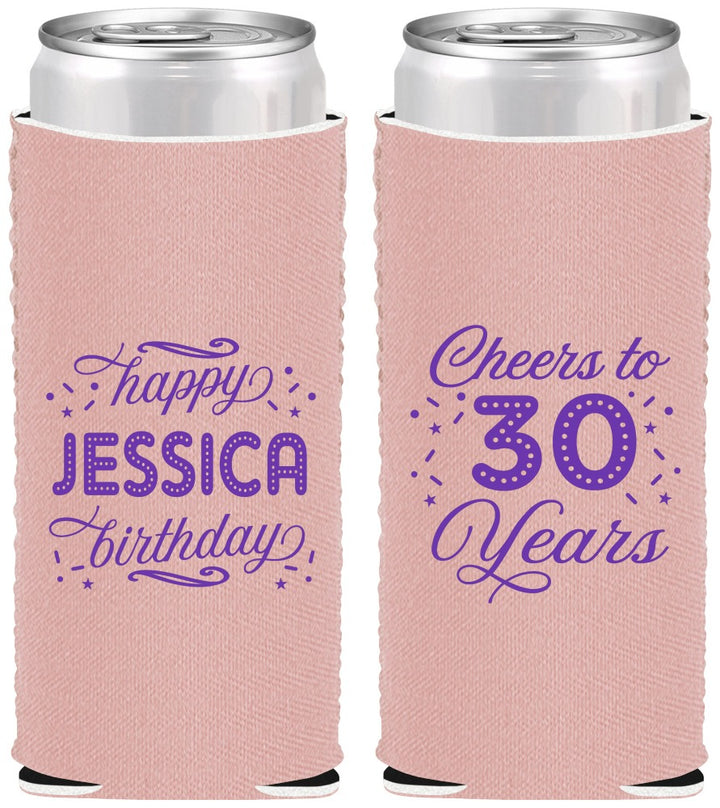 Custom Birthday Neoprene Slim Can Coolers - Cheers To 30 Years | 20142