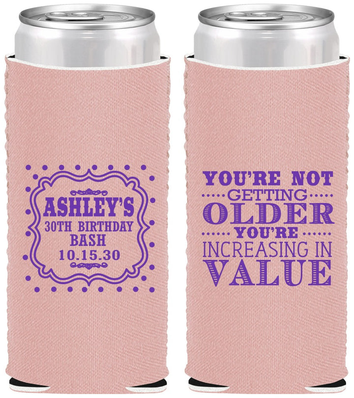 Custom Birthday Neoprene Slim Can Coolers - 30th | 20149
