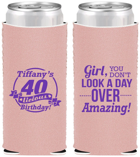 Custom Birthday Neoprene Slim Can Coolers - 40th | 20153