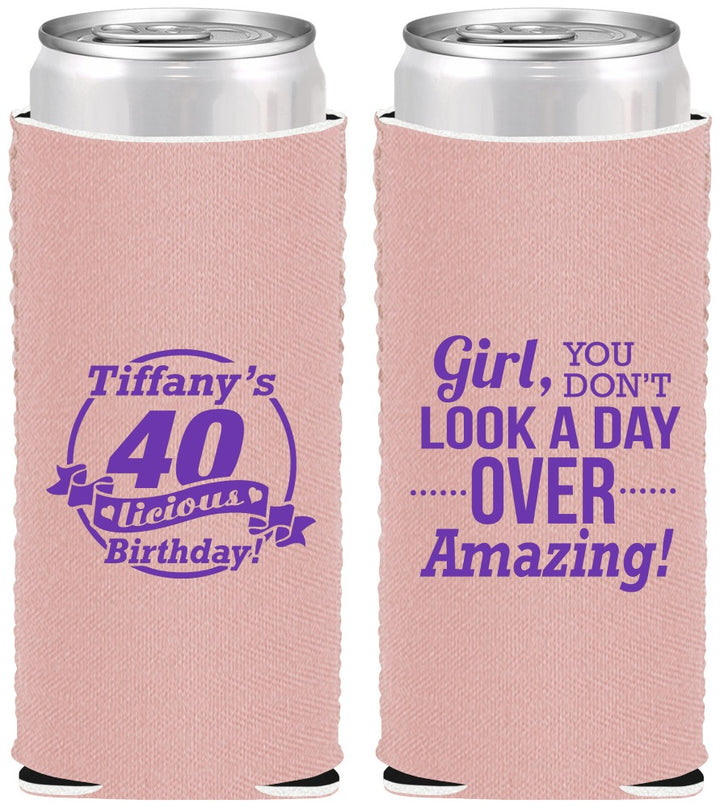 Custom Birthday Neoprene Slim Can Coolers - 40th | 20153