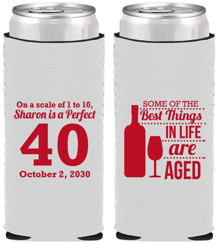 Custom Birthday Neoprene Slim Can Coolers - 40th Wine | 20155