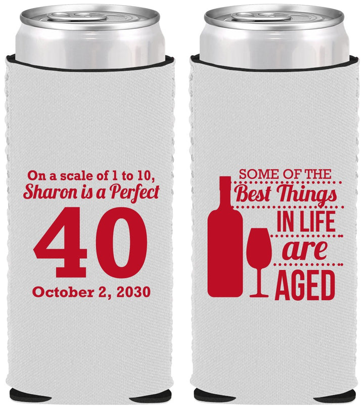 Custom Birthday Neoprene Slim Can Coolers - 40th Wine | 20155