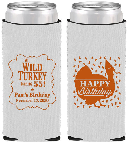 Custom Birthday Neoprene Slim Can Coolers - 55th Wild Turkey | 20159