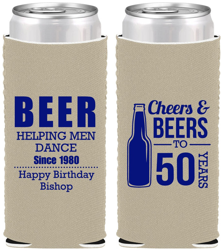Custom Birthday Neoprene Slim Can Coolers - Cheers Beers To 50 Years | 20160
