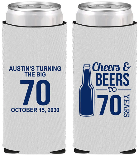 Custom Birthday Neoprene Slim Can Coolers - Cheers Beers To 70 Years | 20161
