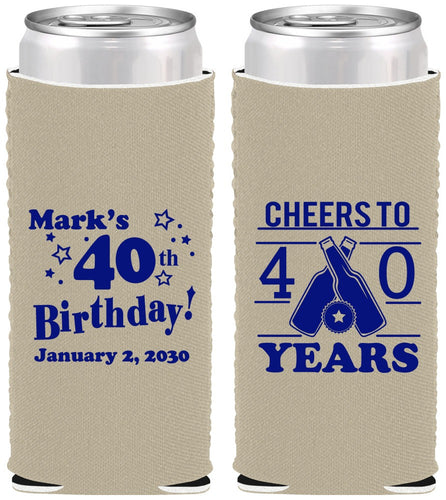 Custom Birthday Neoprene Slim Can Coolers - Cheers To 40 Years | 20162