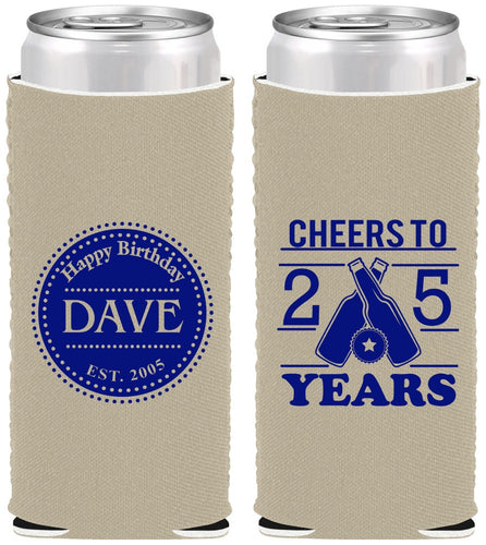 Custom Birthday Neoprene Slim Can Coolers - Cheers To 25 Years | 20164