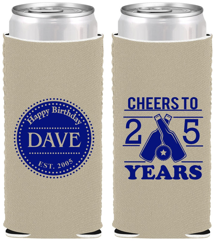Custom Birthday Neoprene Slim Can Coolers - Cheers To 25 Years | 20164