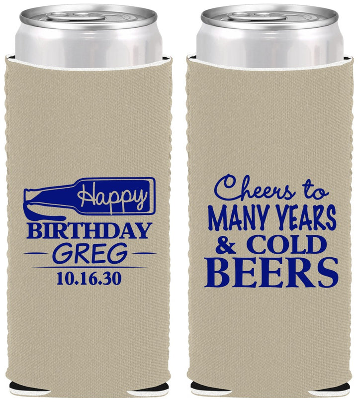 Custom Birthday Neoprene Slim Can Coolers - Cheers To Many Years | 20167