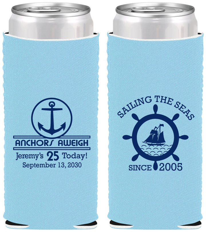 Custom Birthday Neoprene Slim Can Coolers - 25th Nautical | 20168