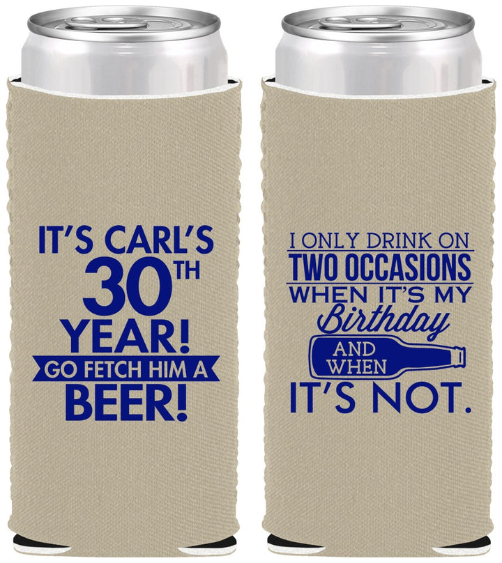Custom Birthday Neoprene Slim Can Coolers - 30th | 20170