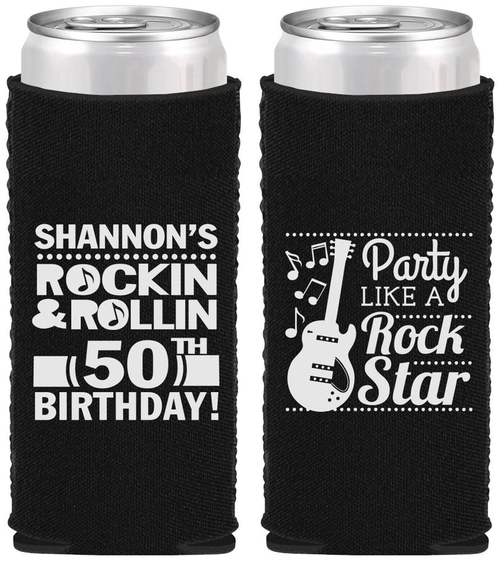 Custom Birthday Neoprene Slim Can Coolers - 50th Rock Star | 20173
