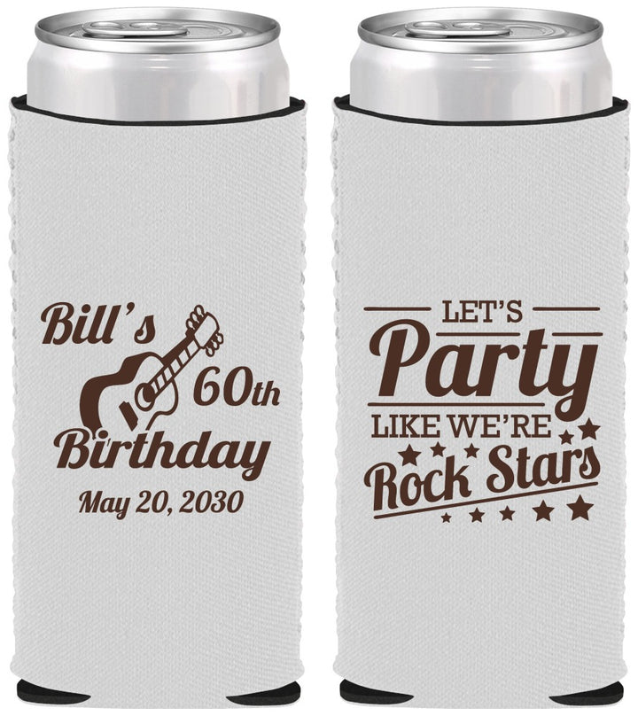 Custom Birthday Neoprene Slim Can Coolers - 60th Rock Star | 20174